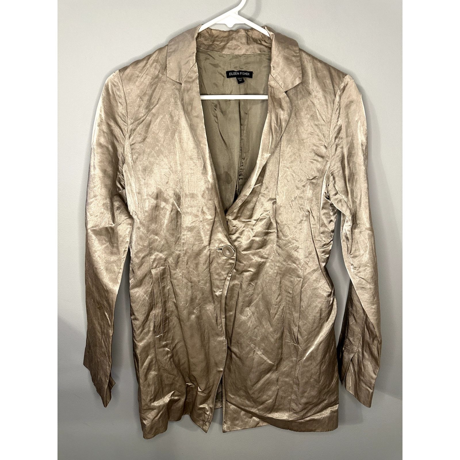 Eileen Fisher Eileen Fisher Satin Crinkle Blazer Jacket Champagne Women XS Size XS / US 0-2 / IT 36-38 - 4 Thumbnail