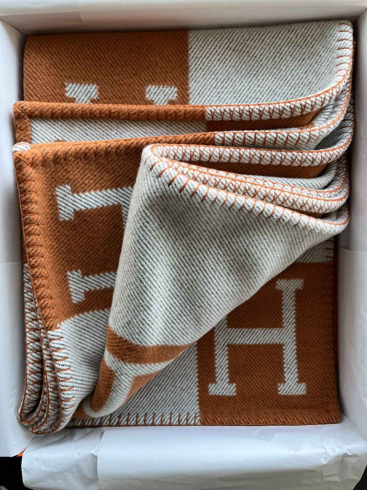 Hermes Hermes Brand New Classic Avalon Wool Cashmere XL Blanket Size ONE SIZE - 6 Thumbnail
