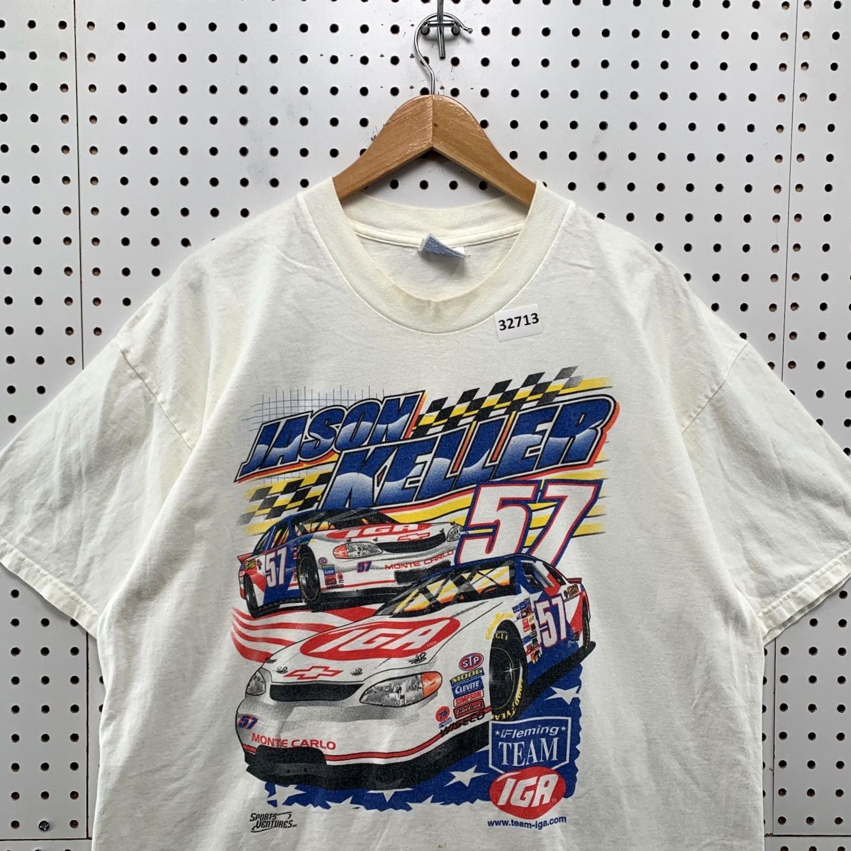 Hanes VINTAGE Jason Keller IGA SHirt WHite Mens XL Car Racing Distressed 24x29.5 Size US XL / EU 56 / 4 - 7 Thumbnail