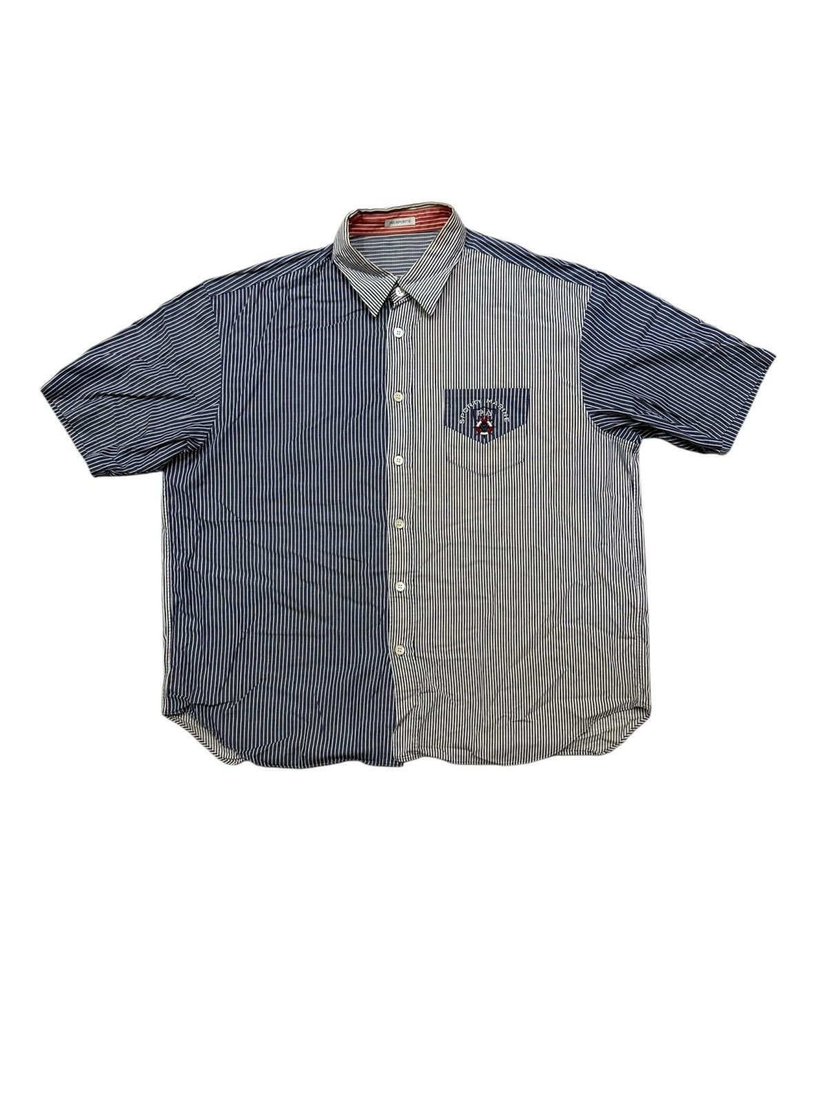 Japanese Brand Piasports Colorblock Blue Stripe Logo Chest Button Up Shirt Size US XL / EU 56 / 4 - 1 Thumbnail
