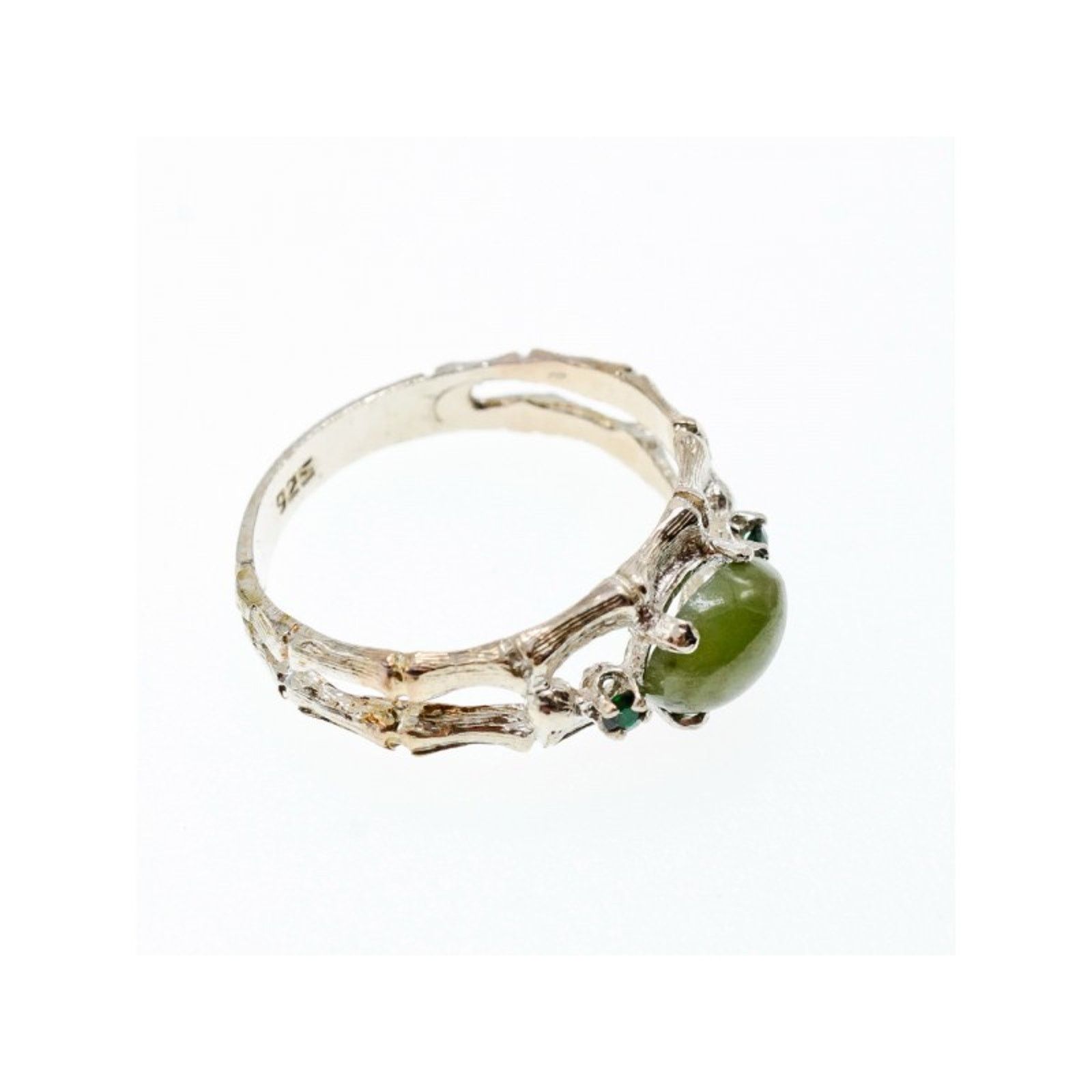 Jewelry 925 STERLING SILVER NEPHRITE ( JADE ) & EMERALDS RING SIZE 8 Size ONE SIZE - 7 Thumbnail