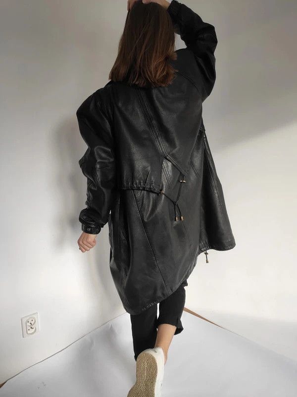 Leather Unique 90s Vintage Leather Coat Size M / US 6-8 / IT 42-44 - 5 Thumbnail
