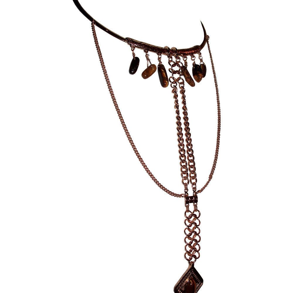 Designer New Goldtone Bedouin Inspired Tiger Eye Dangle Necklace Size ONE SIZE - 3 Thumbnail