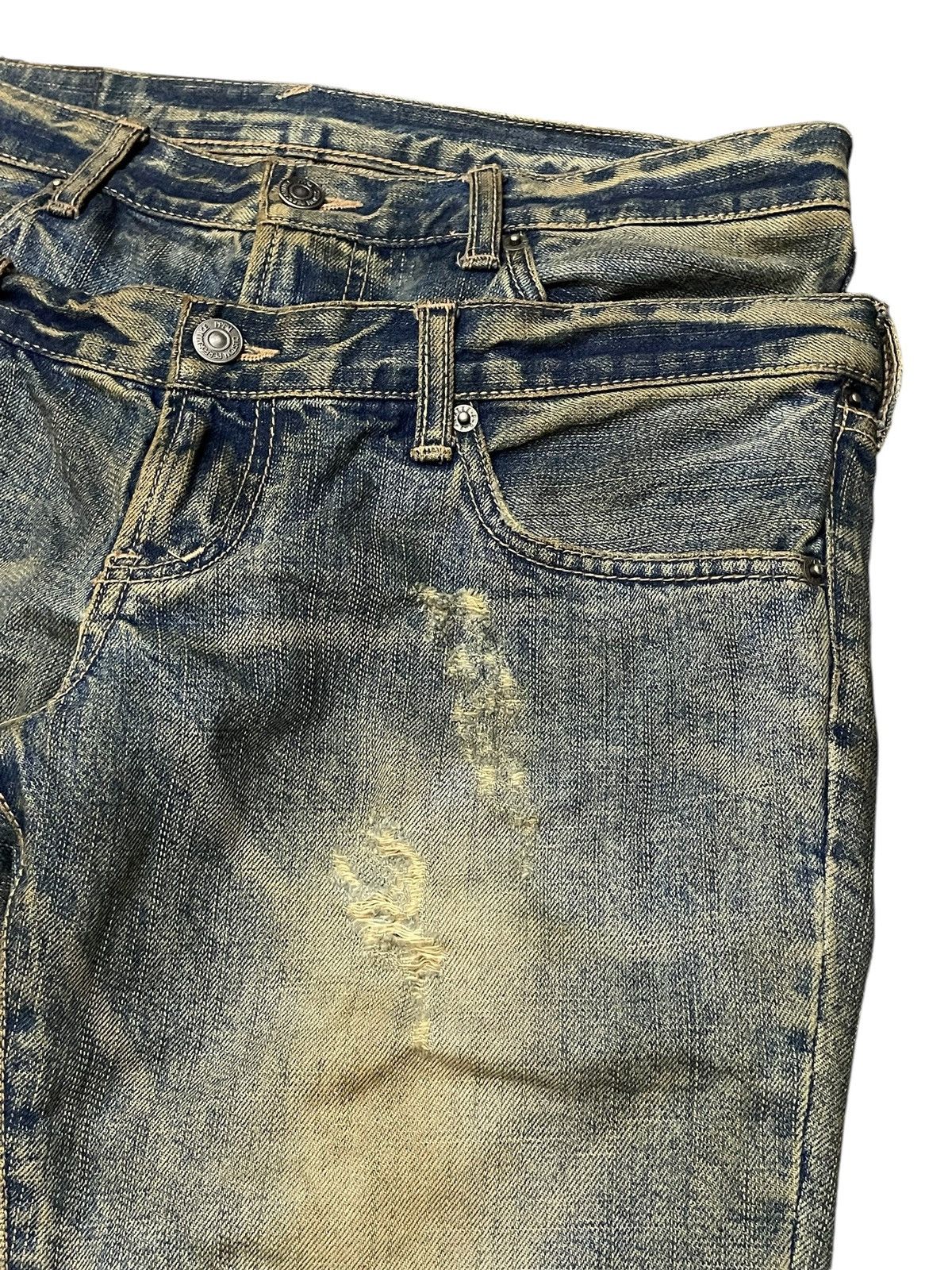 Japanese Brand Archive PPFM Pierced Mud Wash Double Waist Distressed Jeans Size US 31 - 9 Thumbnail