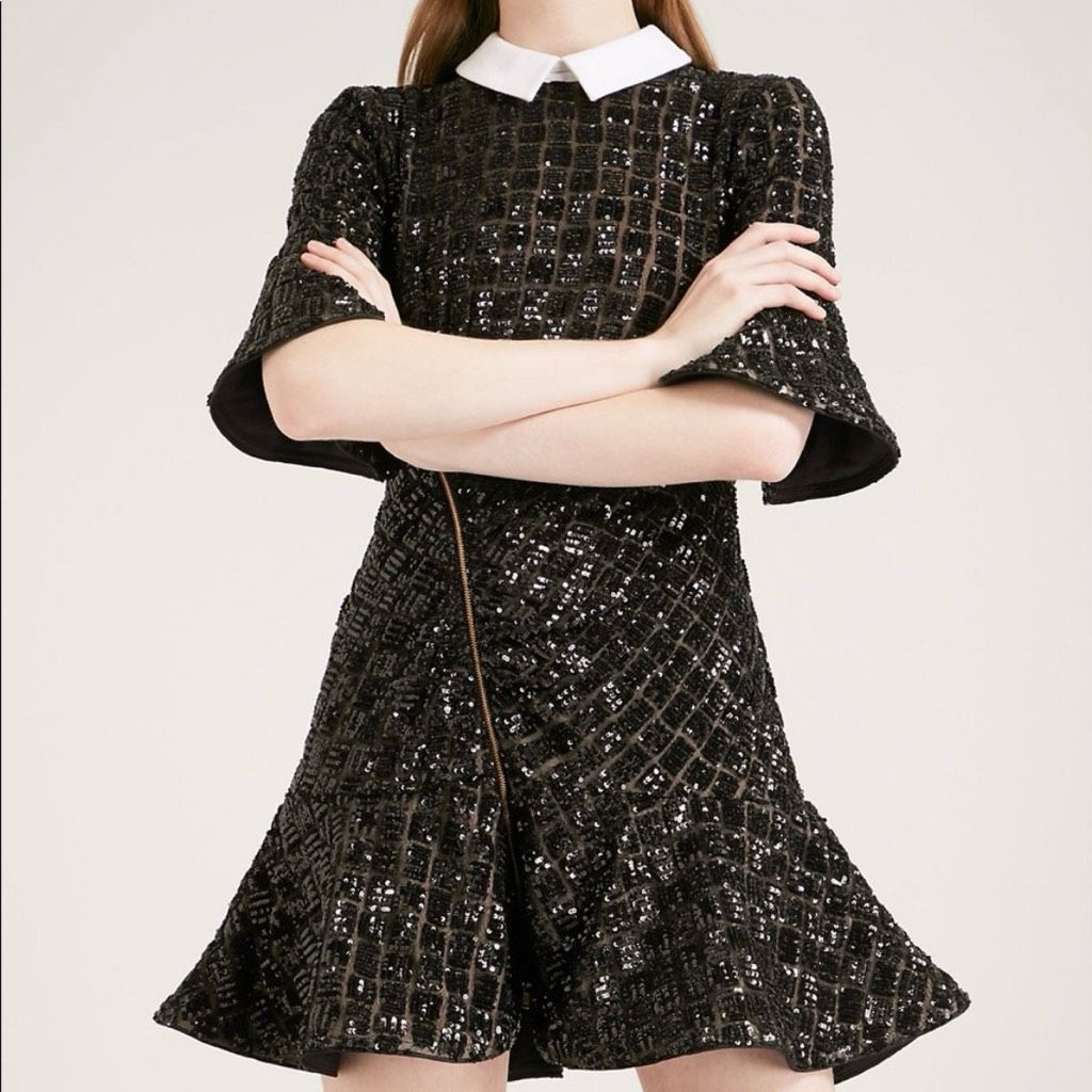Self-Portrait Self Portrait Black Sequined White Collared Flare Hem Mini D Size S / US 4 / IT 40 - 13 Thumbnail