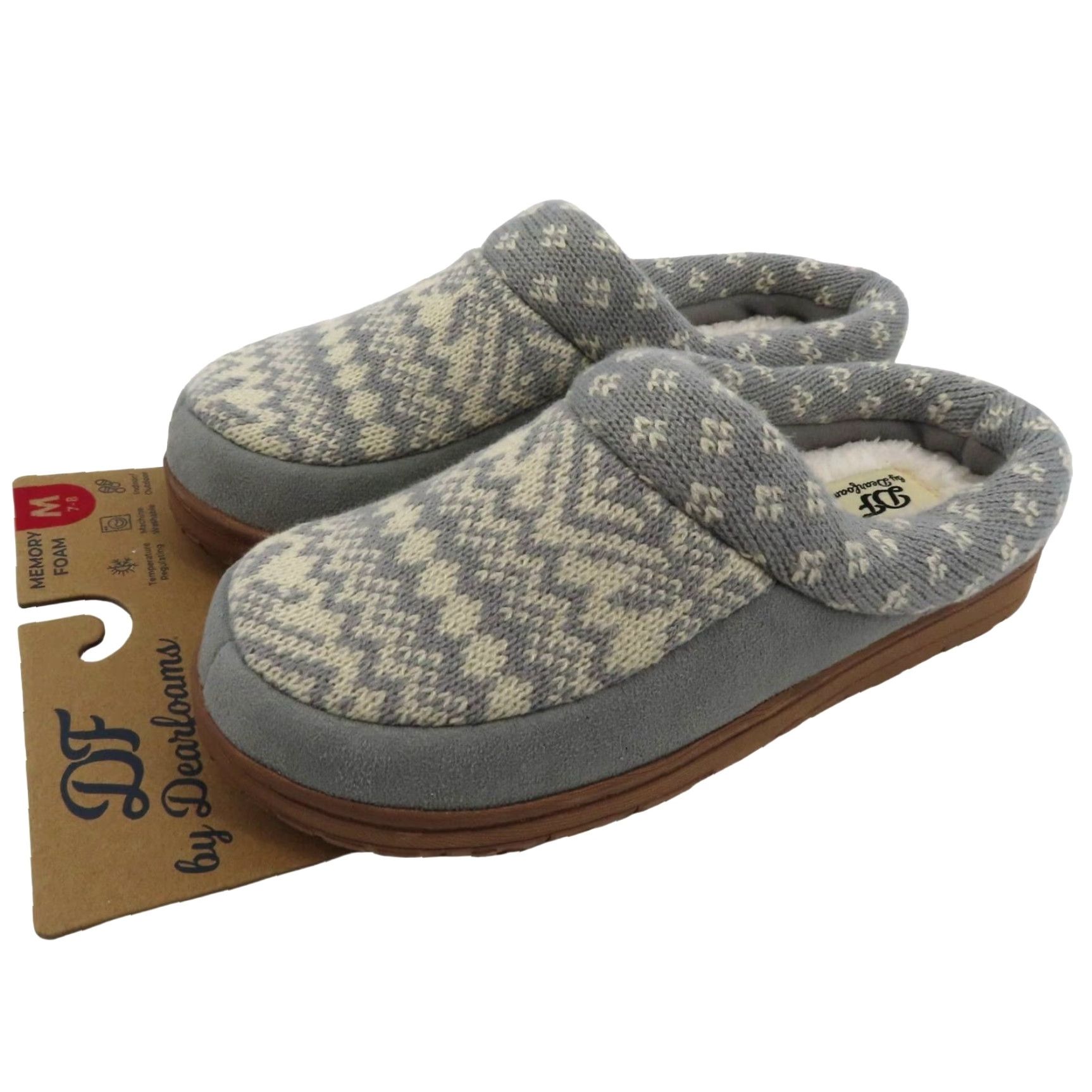 Vintage Dearfoams Slipper Women Medium 7-8 Gray Knit Memory Foam Indoor Outdoor Slip-On New Size M / US 6-8 / IT 42-44 - 2 Thumbnail