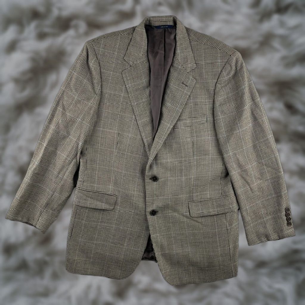 Brooks Brothers Brooks Brothers Blazer Jacket Mens Wool Brown Houndstooth 42 Regular Italy Notch 2-Button Single-Vented Size 42R - 1 Thumbnail