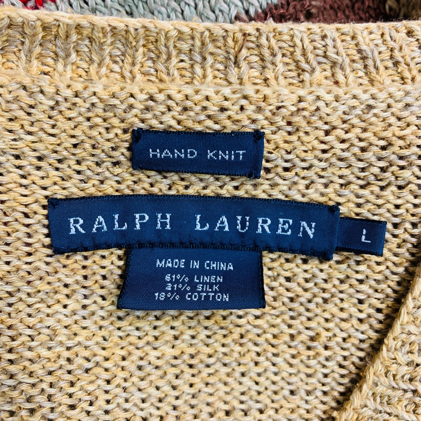 Ralph Lauren Size L Multi-Color Linen Blend Knitted V-Neck Casual Top Size L / US 10 / IT 46 - 4 Thumbnail