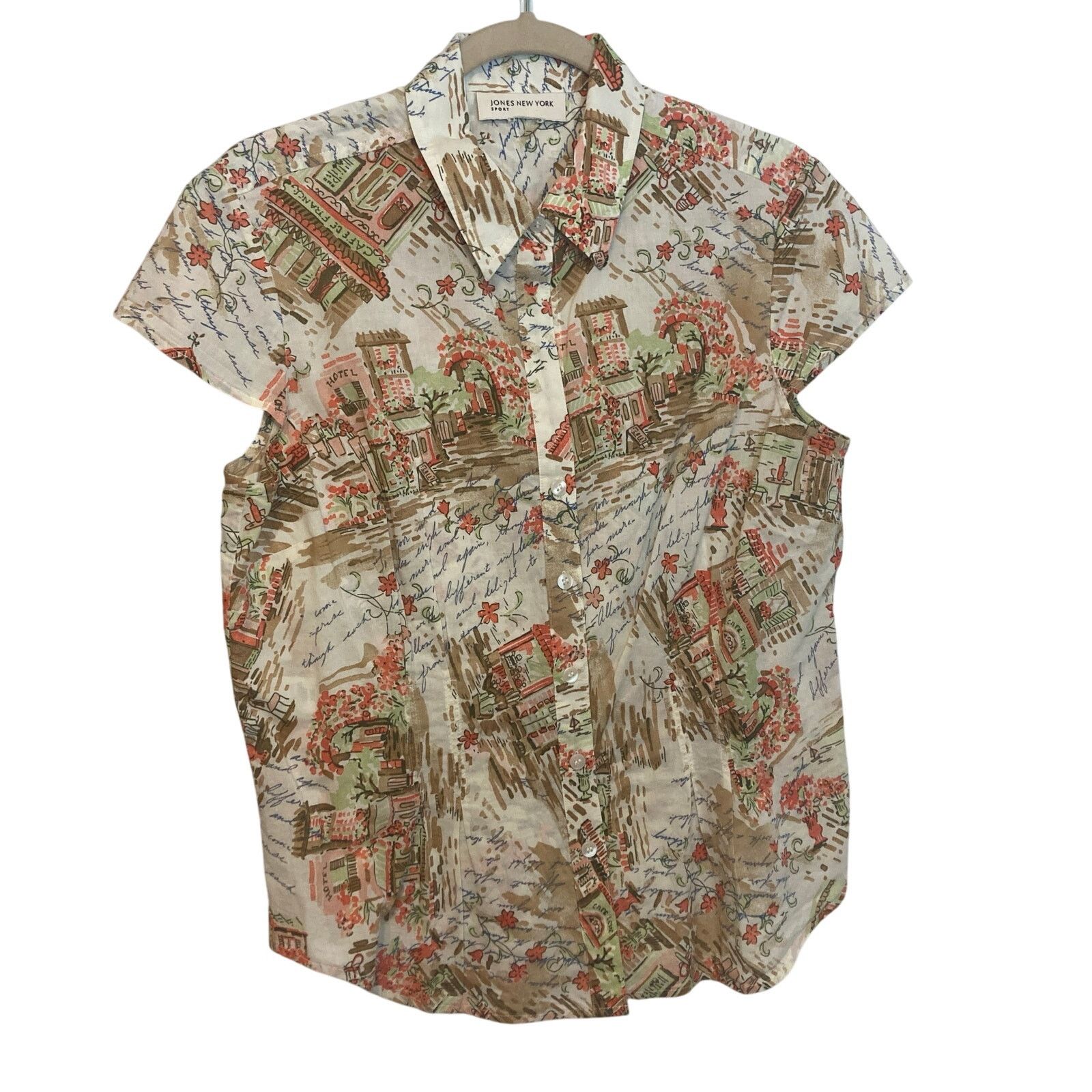 Jones New York Jones New York Sport Cotton Cap Sleeve Button Blouse Top Size M / US 6-8 / IT 42-44 - 1 Thumbnail
