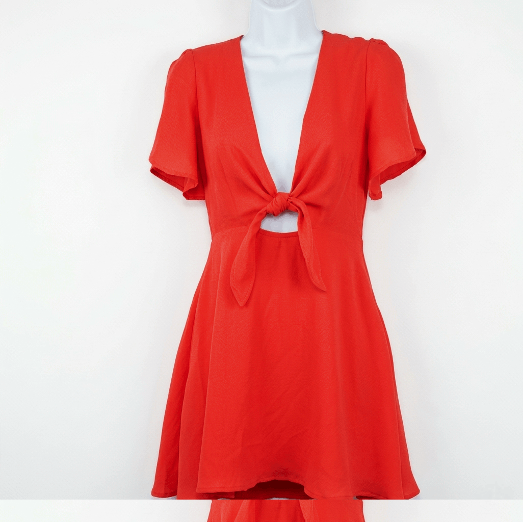 Lulus LuLu's Dress Sze XS Red Keyhole Split Flutter Sleeve Summer Size XS / US 0-2 / IT 36-38 - 1 Thumbnail