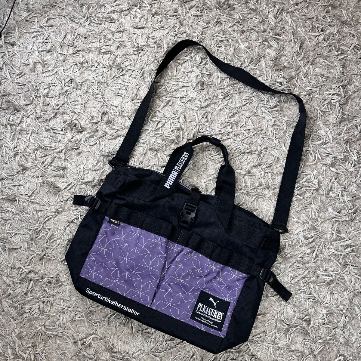 Pleasures Travel Tote Bag Y2K Streetwear Rap in Black, Men's