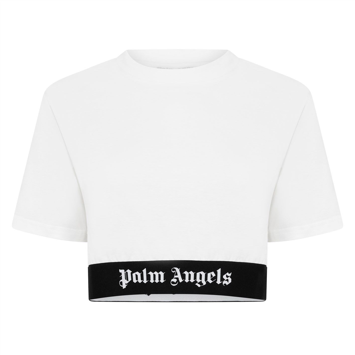 Palm Angels o1g2r1mq0325 Cropped Crewneck T-Shirt in White & Black Size XS / US 0-2 / IT 36-38 - 1 Thumbnail