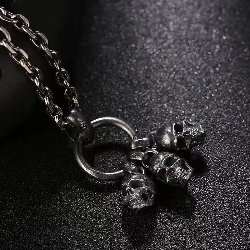 Vintage Skull Punk 3pendant Chain Necklace Size ONE SIZE - 5 Thumbnail