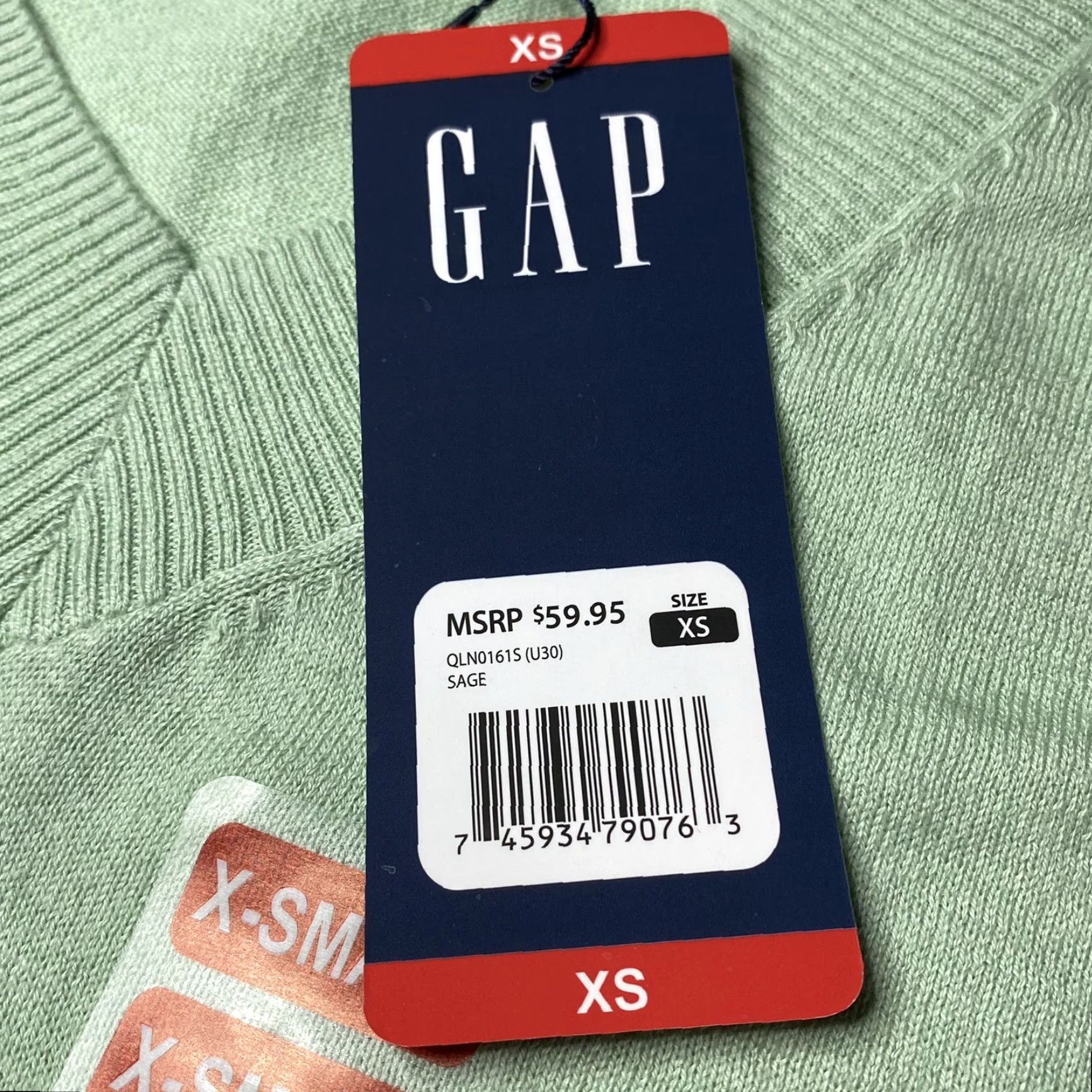 Gap GAP Lightweight V-Neck Sweater Women's XS Sage Green Knit Pullover Long Sleeve Size XS / US 0-2 / IT 36-38 - 2 Thumbnail