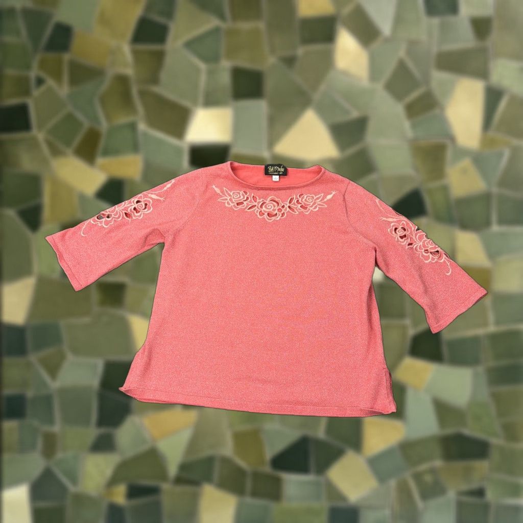 Bob Mackie Bob Mackie Sweater Womens Large Pink Metallic Floral Embroidered 3/4 Sleeve Top Size L / US 10 / IT 46 - 1 Thumbnail