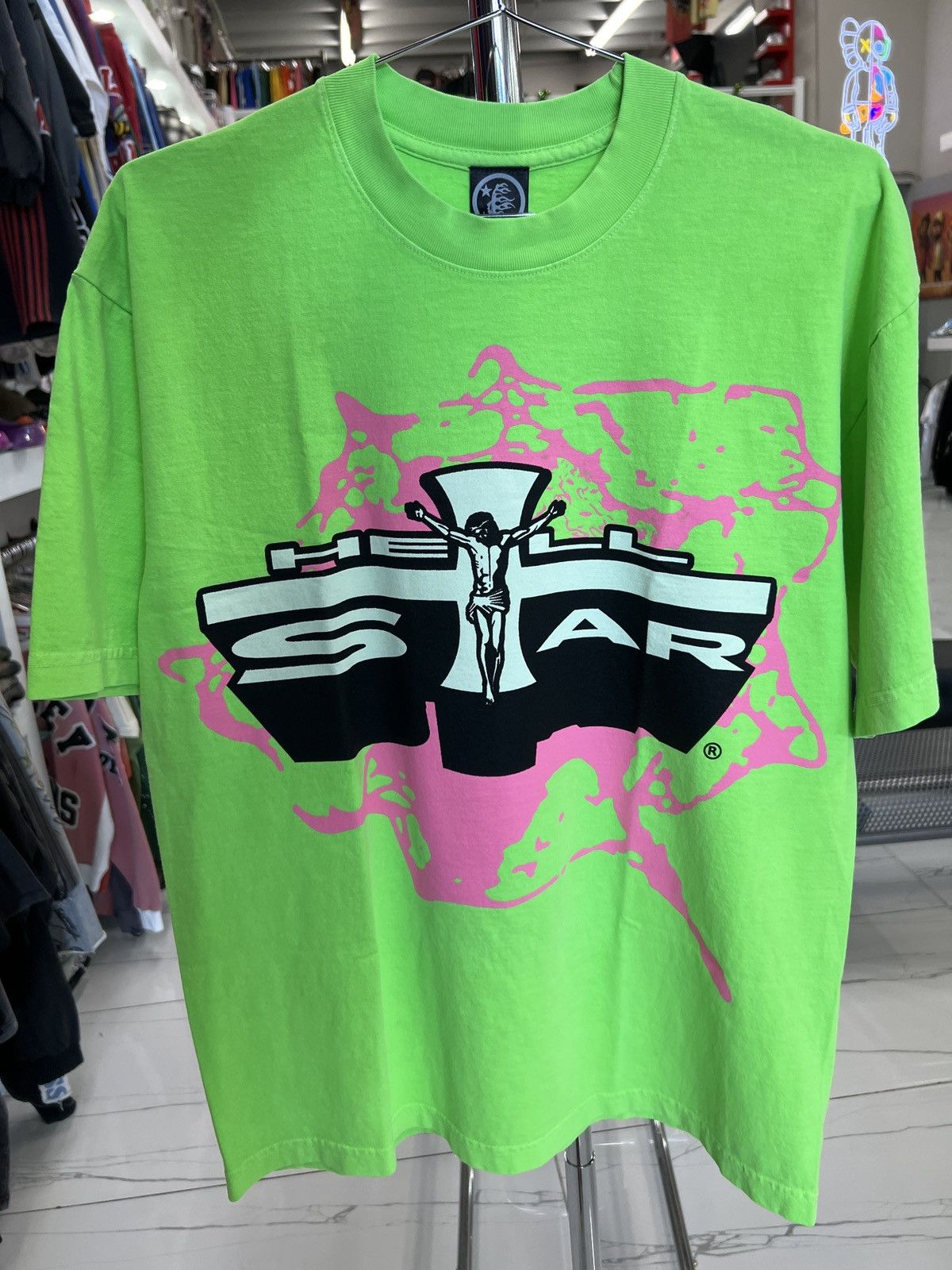 HELLSTAR Hellstar Jesus Emblem Tee Lime Green Size US M / EU 48-50 / 2 - 1 Thumbnail
