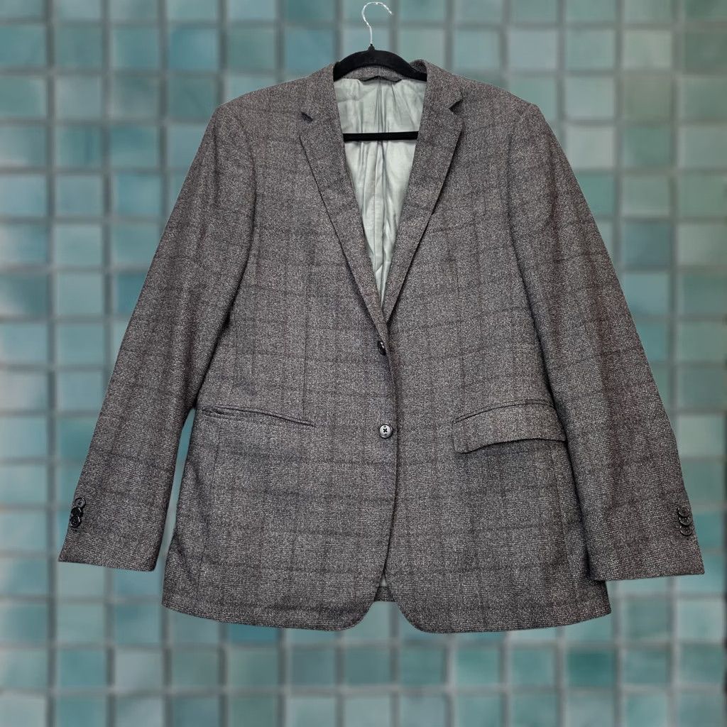 Banana Republic Banana Republic Blazer Coat Wool Plaid Tweed 42 Mens Single-Breasted Notch Lapel 3-Button Gray Black Reda Wool JACKET/COAT Long Dressy Casual Business Size 42R - 1 Thumbnail