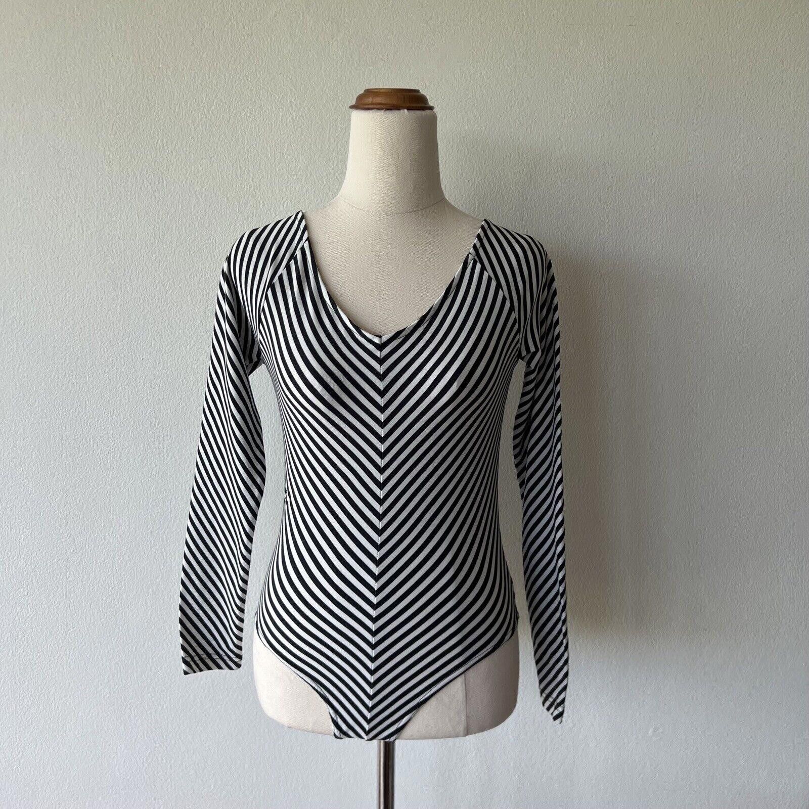 Ksubi new Ksubi womens top small s 8 bodysuit black white stripe Size S / US 4 / IT 40 - 1 Thumbnail