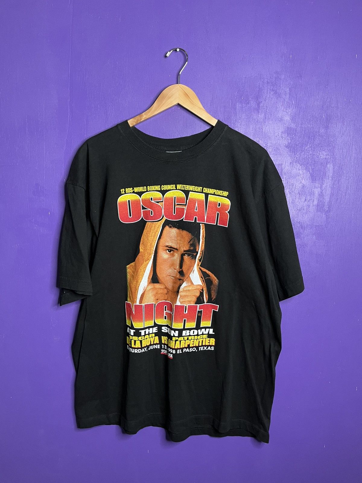 image of Made In USA x Vintage 1998 Oscar De La Hoya Fight Night T-Shirt in Black, Men's (Size XL)