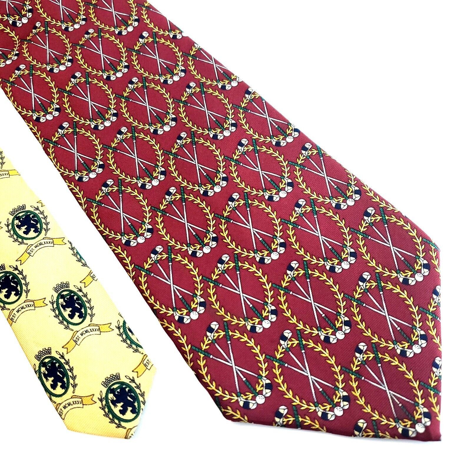 Tommy Hilfiger Tommy Hilfiger Red Yellow Golf Print Wide Italian Silk Tie Size ONE SIZE - 1 Thumbnail