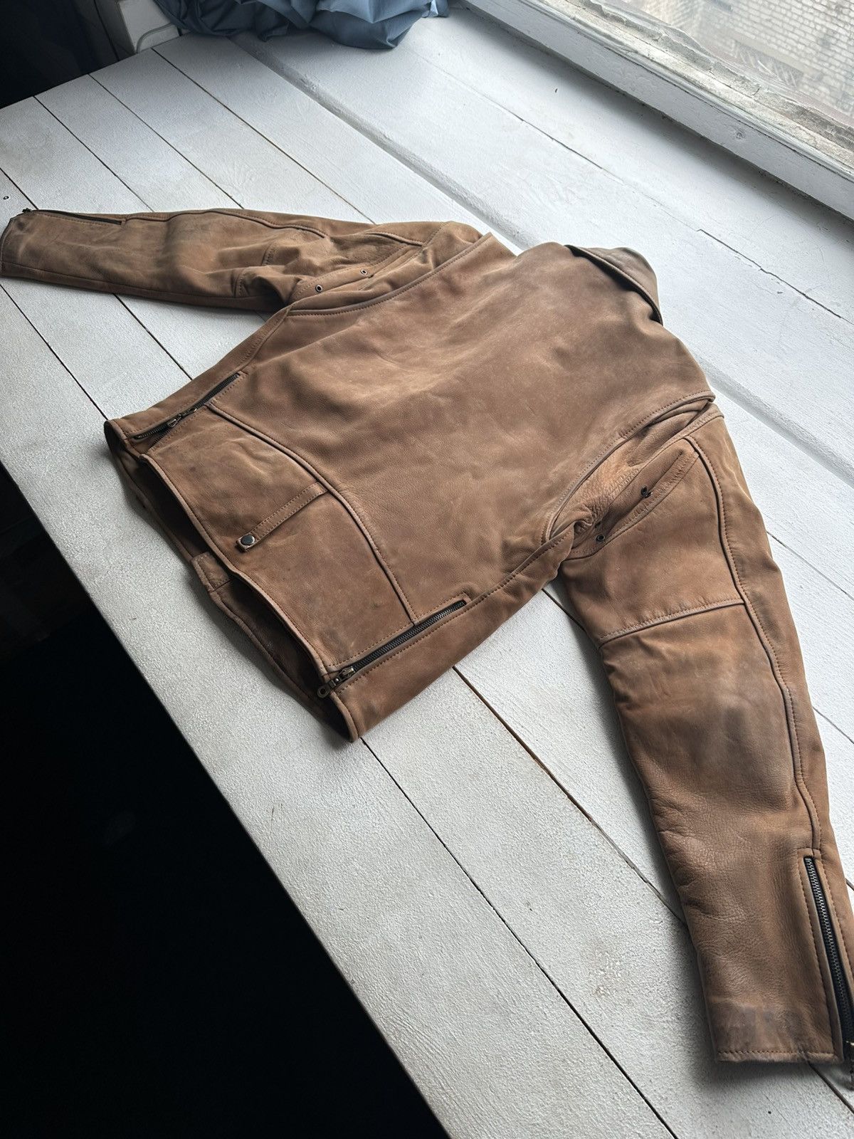 Other 🚨VNTG LEATHER JACKET AVANT GARDE ASYMMETRICAL BROWN MOTO Size US XL / EU 56 / 4 - 11 Thumbnail
