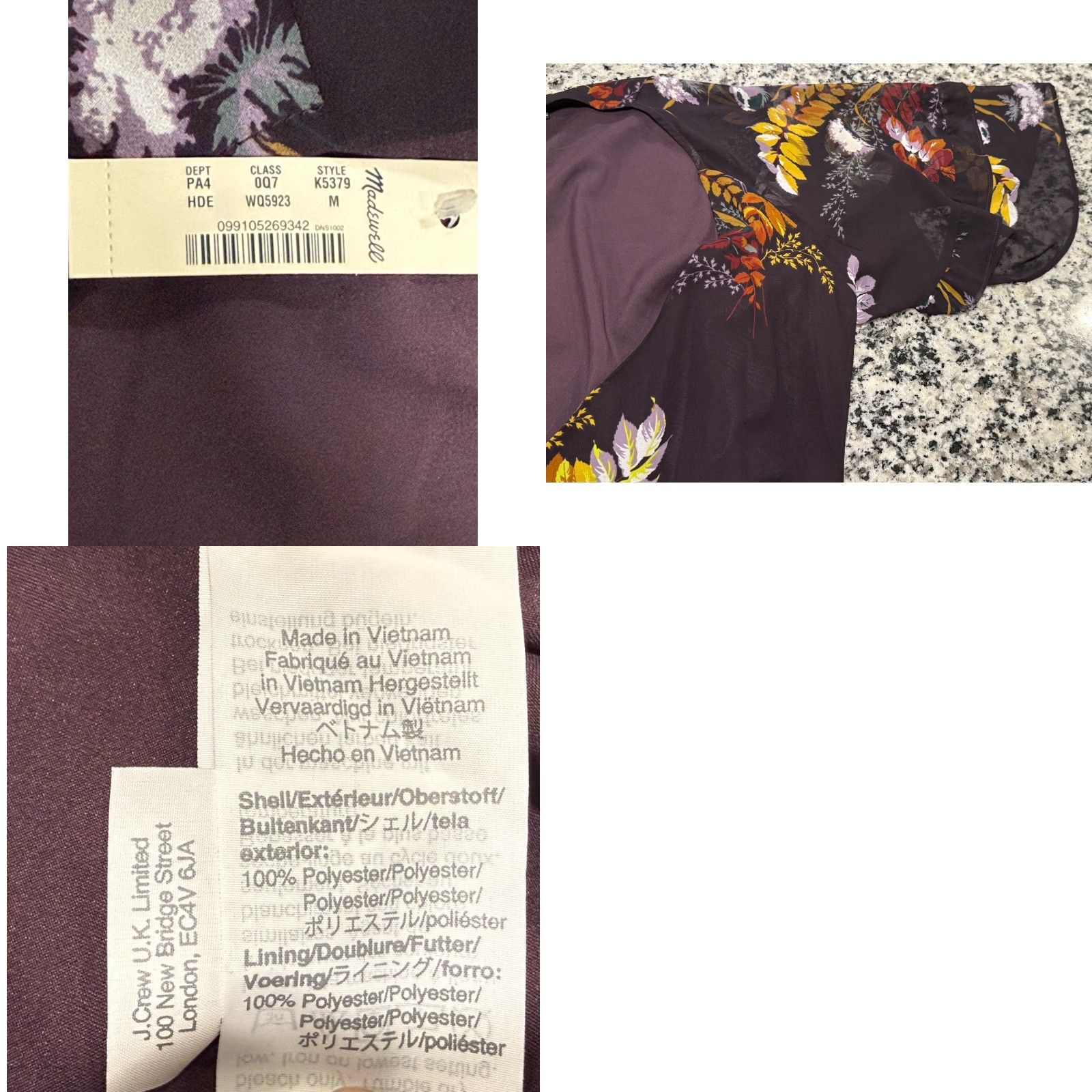 Madewell NWT Madewell Women's Vervain Ruffle Sleeve Wrap Dress Blooming Oasis Midi Purple M Womens Size M / US 6-8 / IT 42-44 - 8 Thumbnail