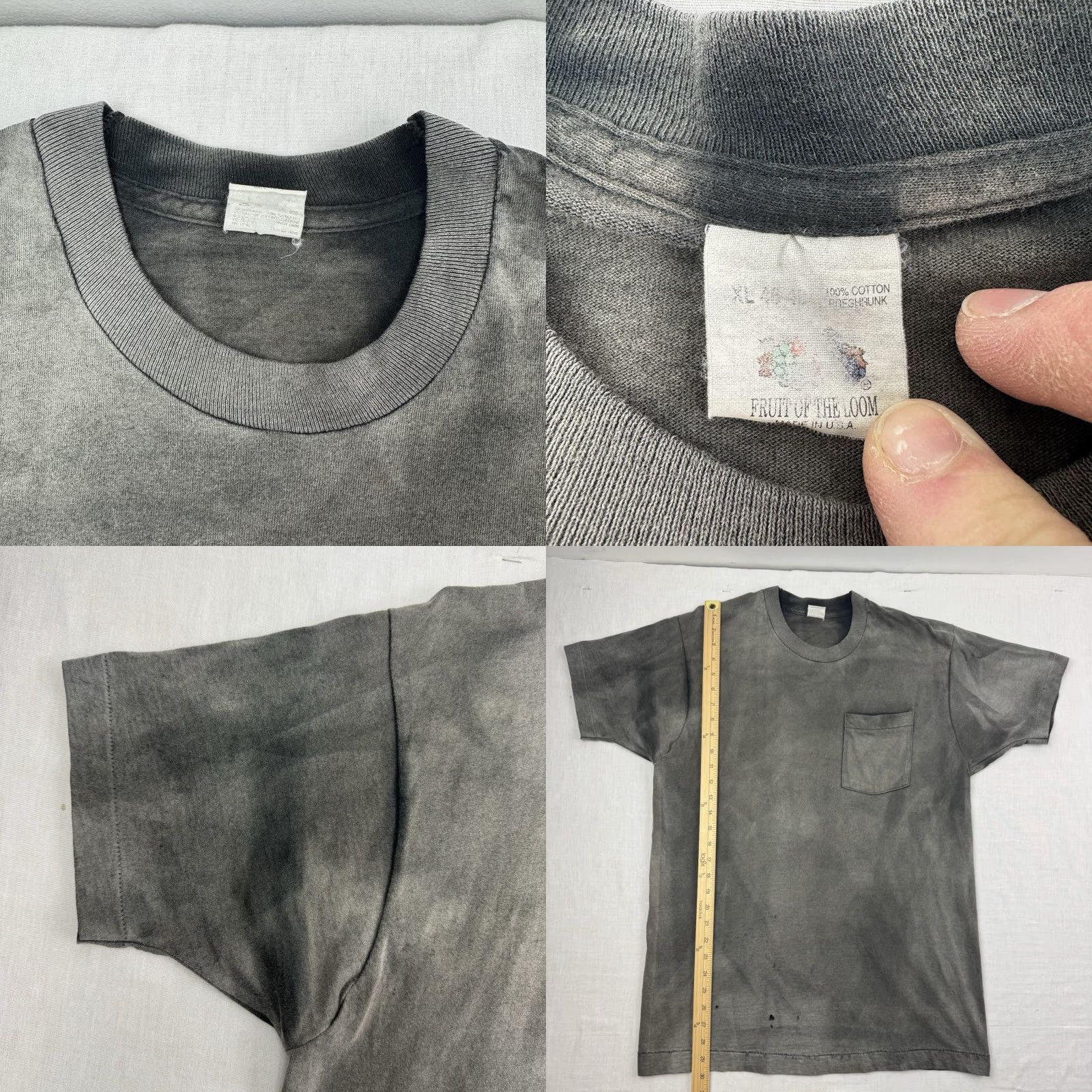 Fruit Of The Loom VINTAGE Black T Shirt Adult XL Sun Faded Ghost Pocket Grunge Hipster Punk Fruit of the Loom Size US XL / EU 56 / 4 - 8 Thumbnail