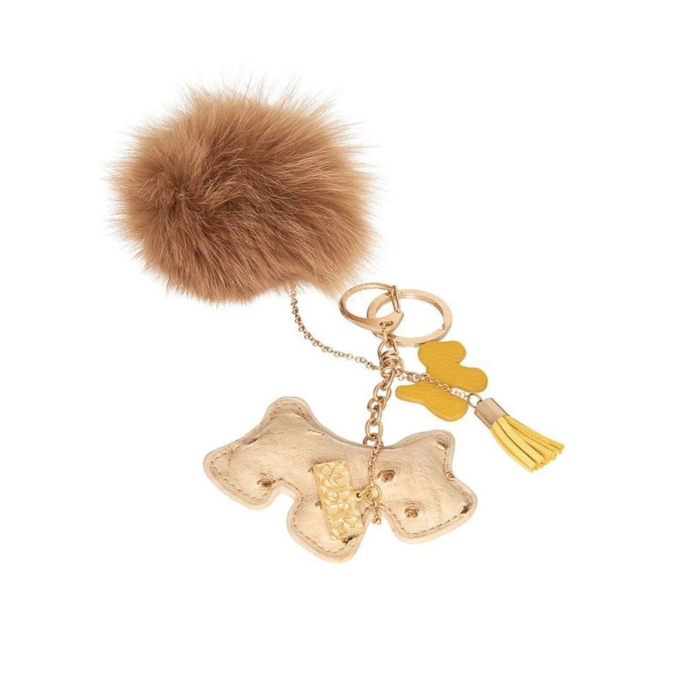 Other NWT Tan Fur Pom Pom Charm Leather Dog Gold Keychain Keyring Size ONE SIZE - 2 Thumbnail