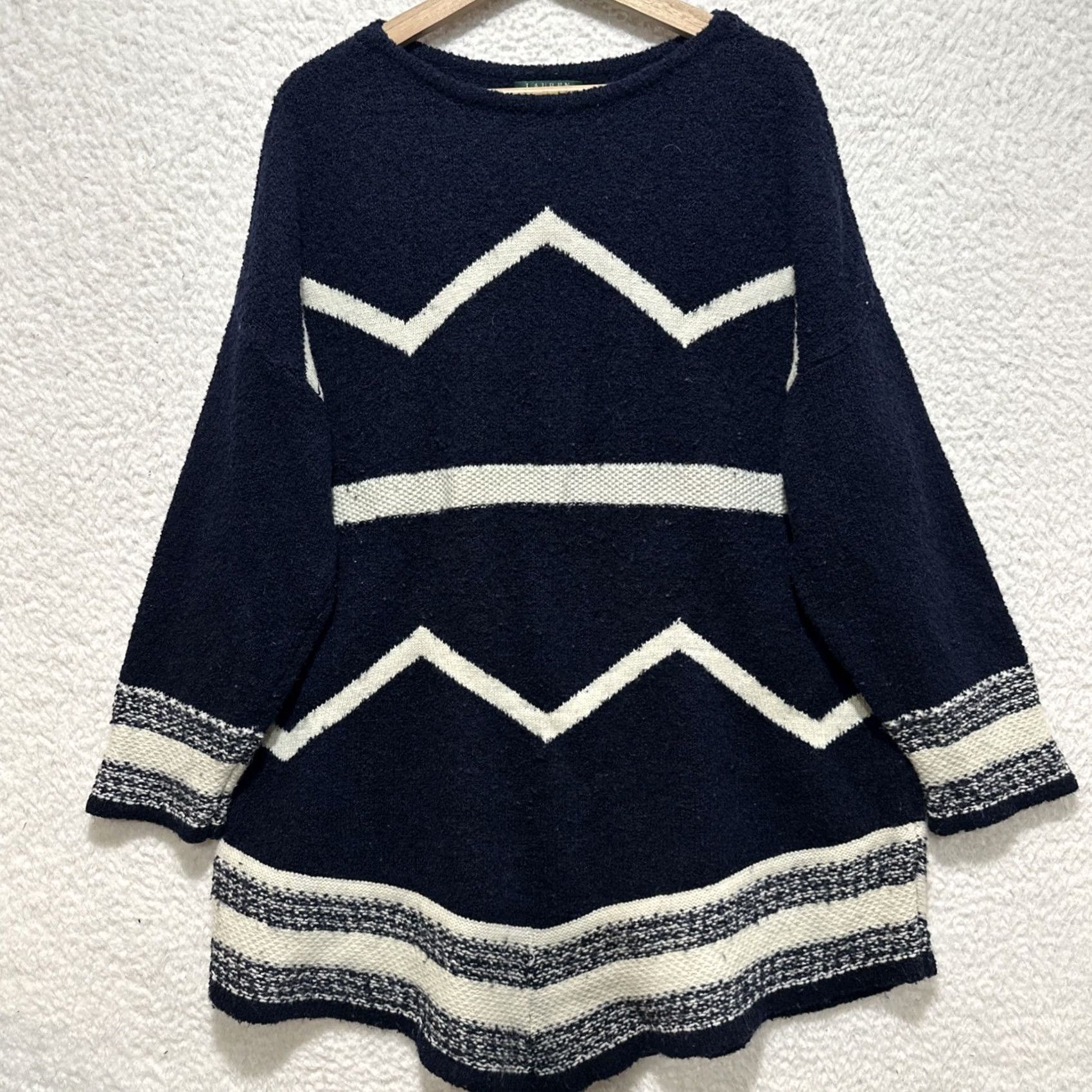 Ralph Lauren VINTAGE Lauren Ralph Lauren Southwestern Wool Blend Tunic Sweater Navy Blue Ivory Sz 3X Women Pullover Knitt 3X, Wool Blend, Western, Purple? Size XXL / US 16-18 / IT 52-54 - 2 Thumbnail