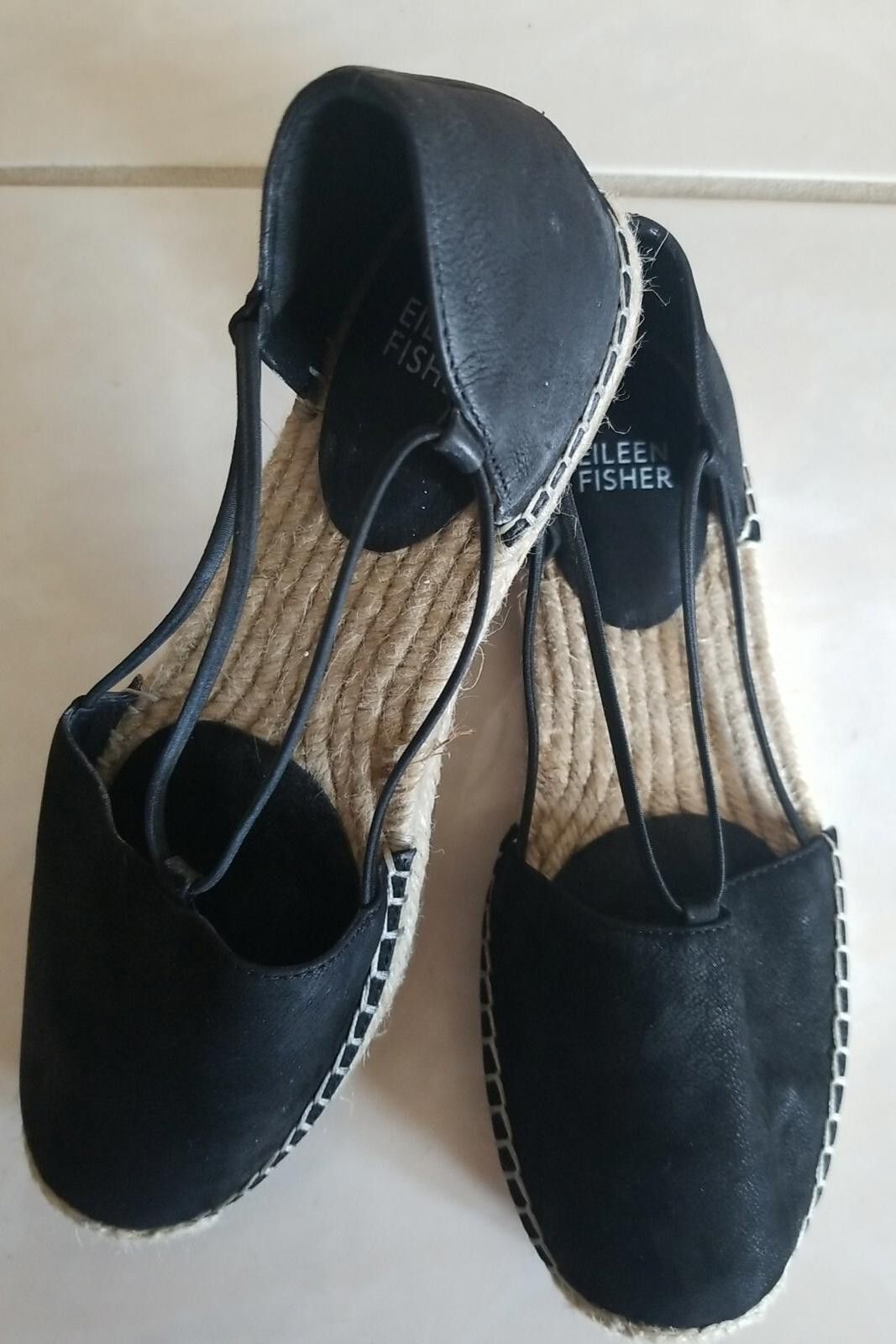 Eileen Fisher Eileen Fisher Women's 6.5 Black Leather Espadrilles Size US 6.5 / IT 36.5 - 2 Thumbnail