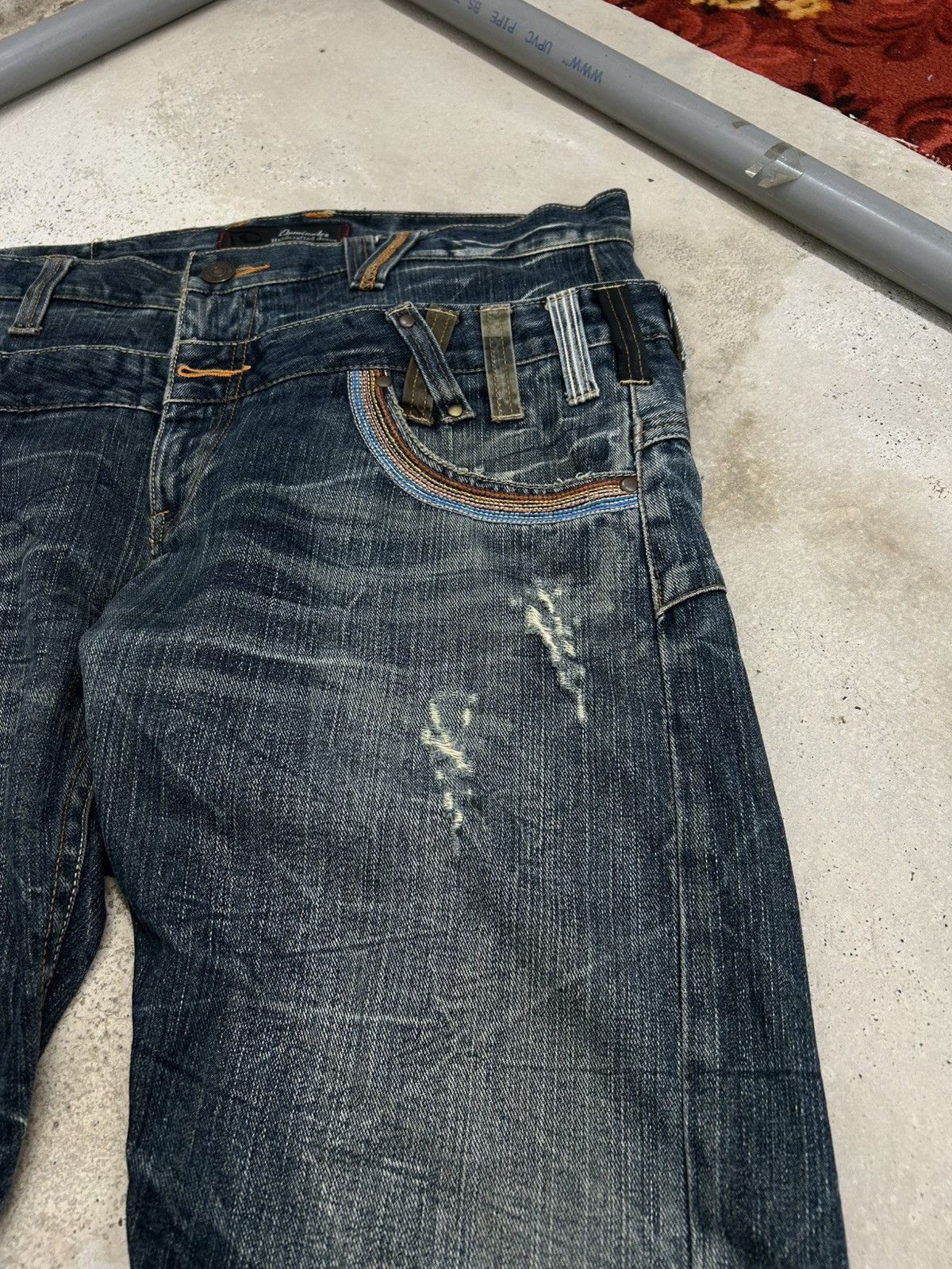 Japanese Brand Vintage Dominate Double Waist Whisker Clawn Mark Distressed Size US 35 - 6 Thumbnail