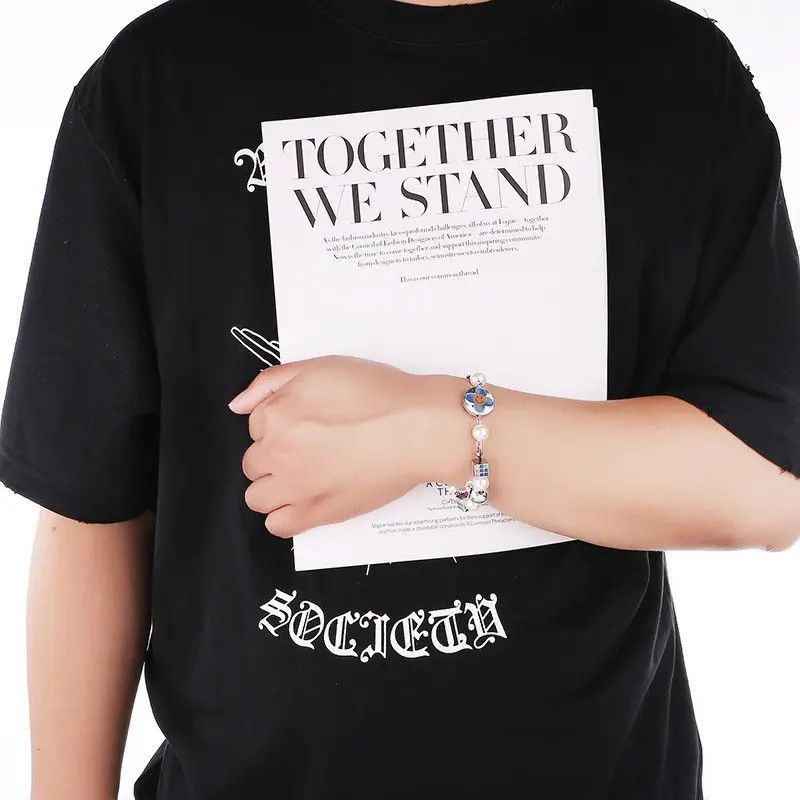 Jewelry Petal Cross Wild Round Bead Skull Hip Hop Couple Bracelet Size ONE SIZE - 4 Thumbnail