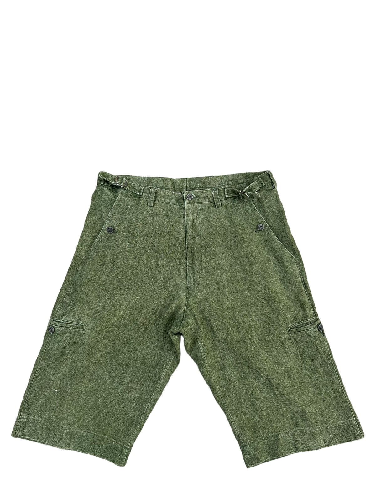 Designer 90s Arnys Paris Fade Olive Green 100% Linen Short Pant Size US 31 - 1 Thumbnail