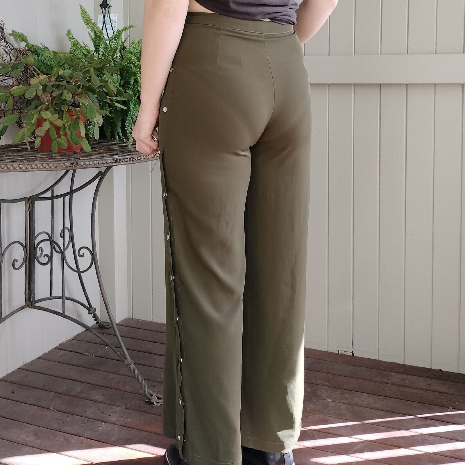Designer Ava Pants Green Khaki High Waisted Straight Leg Snap Button Size 30" / US 8 / IT 44 - 3 Thumbnail