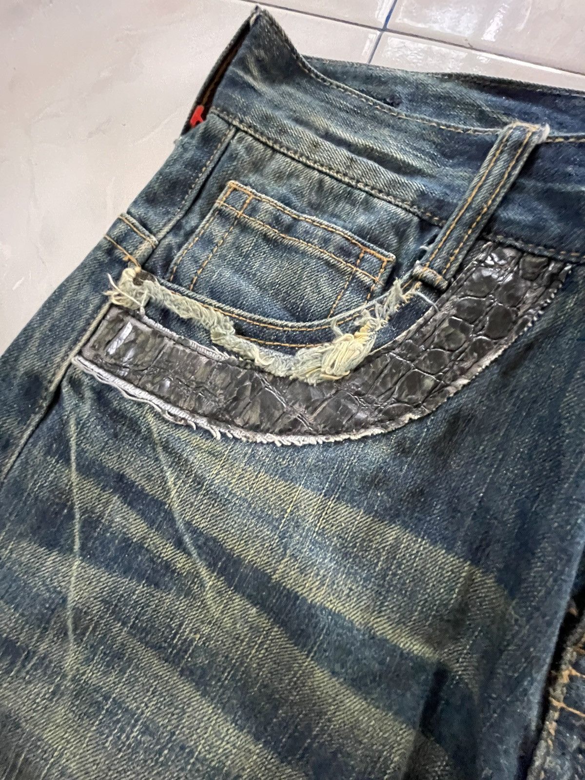 Japanese Brand × Tornado Mart Classical Elf Studded Leather Crafted Muddy Wash Denim Jeans Size US 30 / EU 46 - 16 Thumbnail