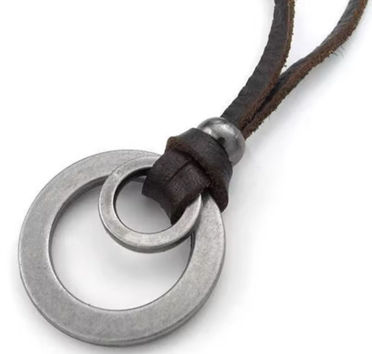 Leather Vintage Handmade Leather Double Ring Adjustable Necklace Size ONE SIZE - 4 Thumbnail