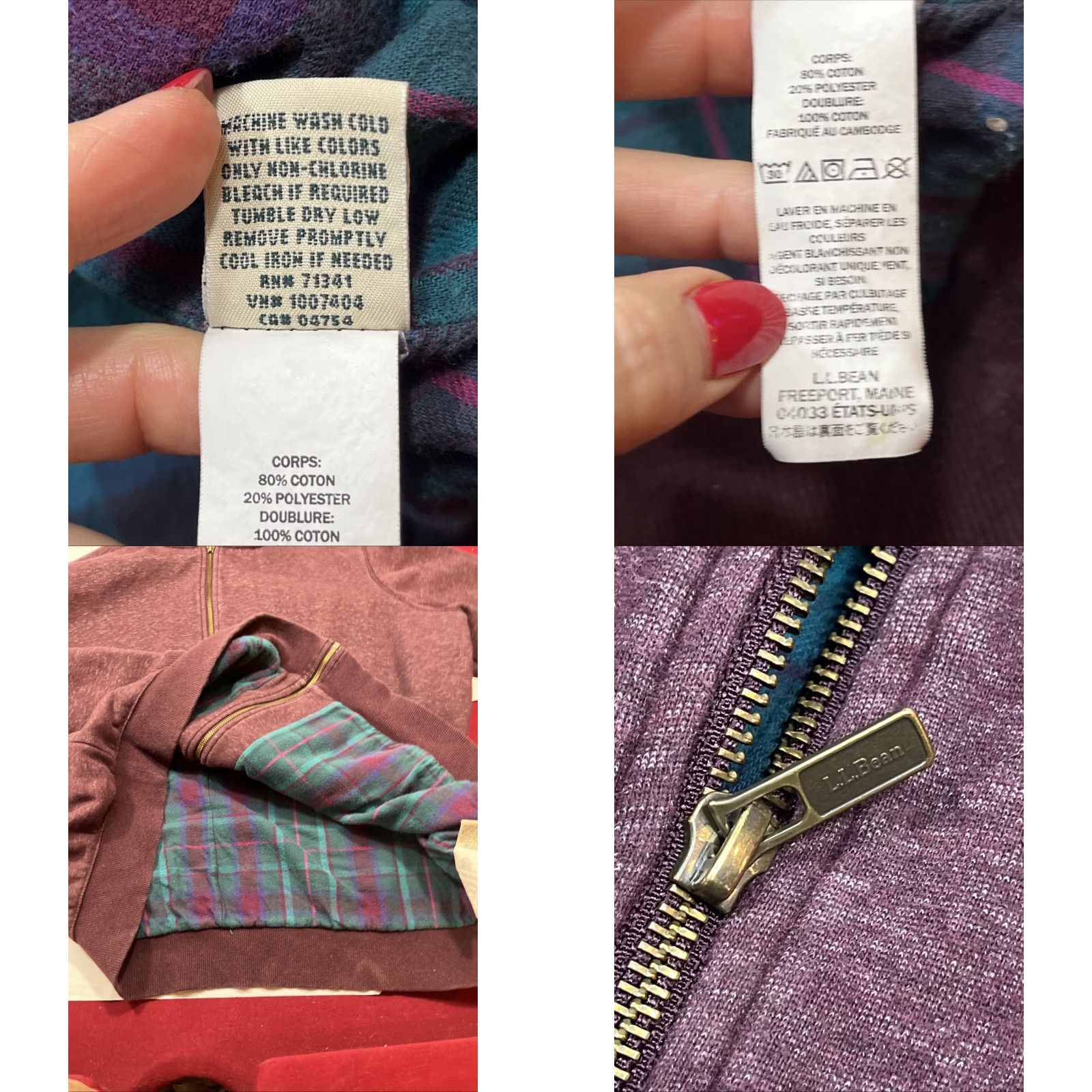 Vintage VINTAGE L.L.Bean Zip Hooded Sweatshirt Shirt Hooded Lined 3XL Burgundy Plaid Flannel 90s Mens Size US XXL / EU 58 / 5 - 8 Thumbnail
