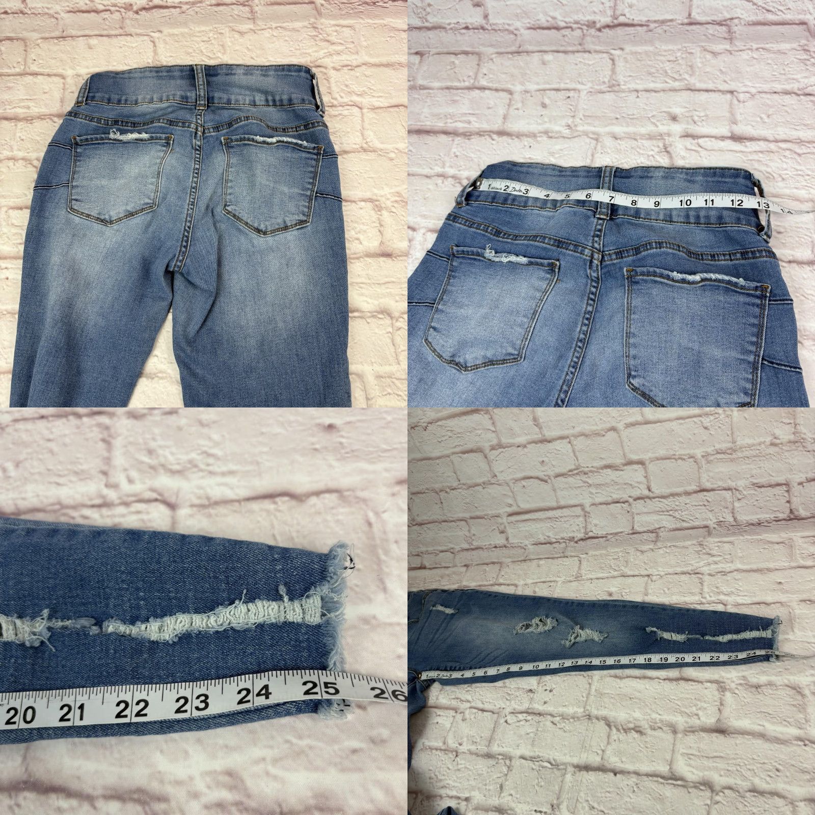 Vintage S.O.N.G. Jeans Juniors 7/28 Blue Curvy Skinny Ankle Distressed Raw Hem 26x25 Size 28" / US 6 / IT 42 - 8 Thumbnail