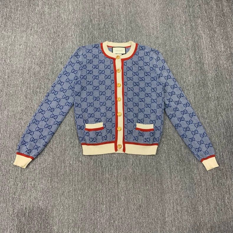 Gucci Gucci Blue double G old flower full print knitted cardigan Size US S / EU 44-46 / 1 - 1 Thumbnail