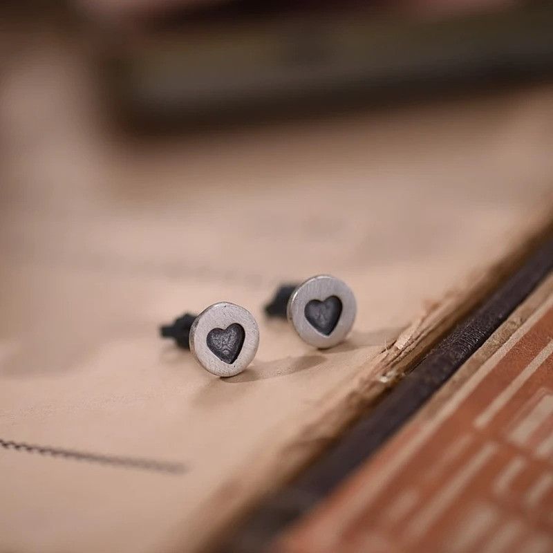 Jewelry Heart Round Stud Earrings 925 Sterling Silver Ear Gift Size ONE SIZE - 5 Thumbnail