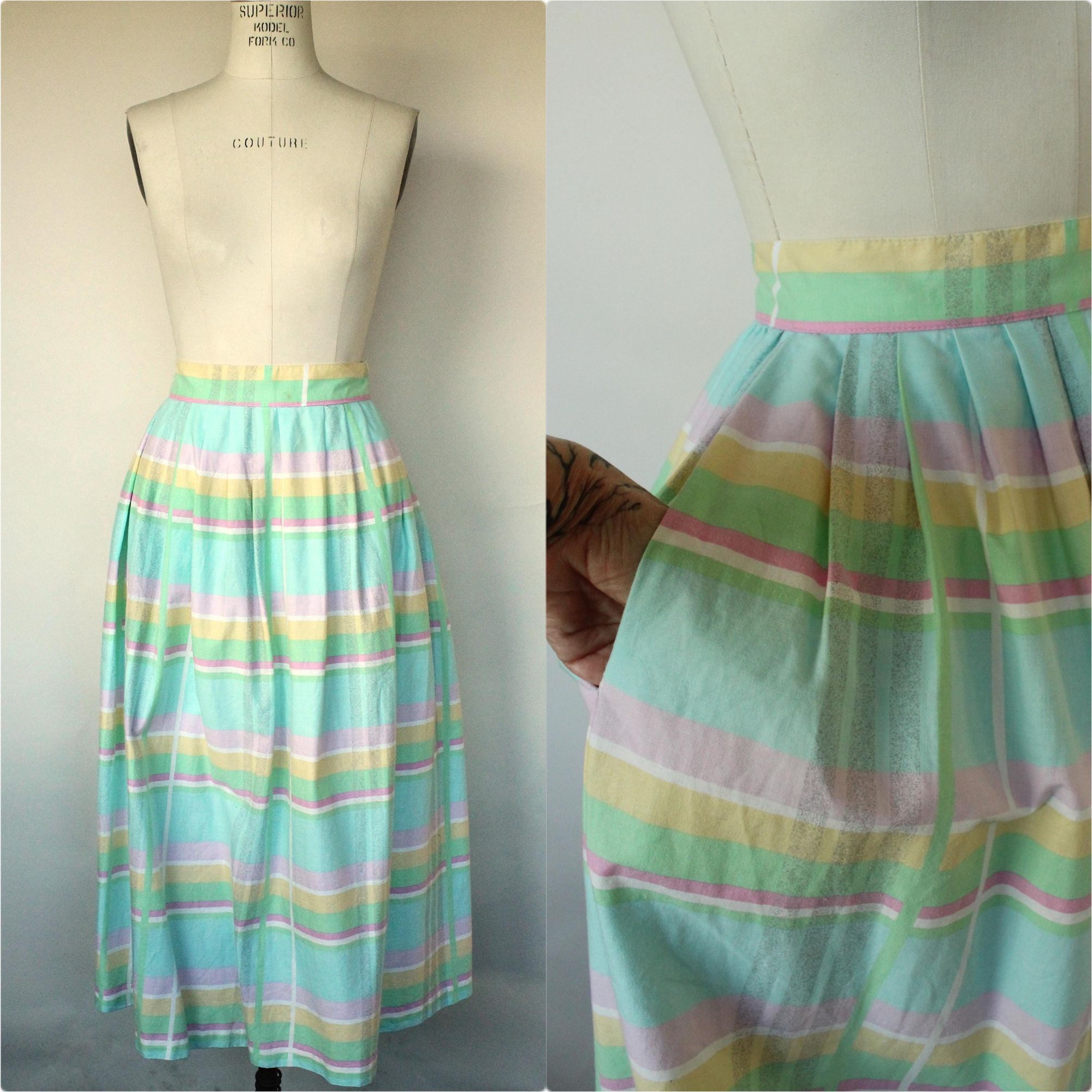 Vintage Vintage 1980s Skirt With Pockets, Pastel Windowpane Check A Size 28" / US 6 / IT 42 - 1 Thumbnail
