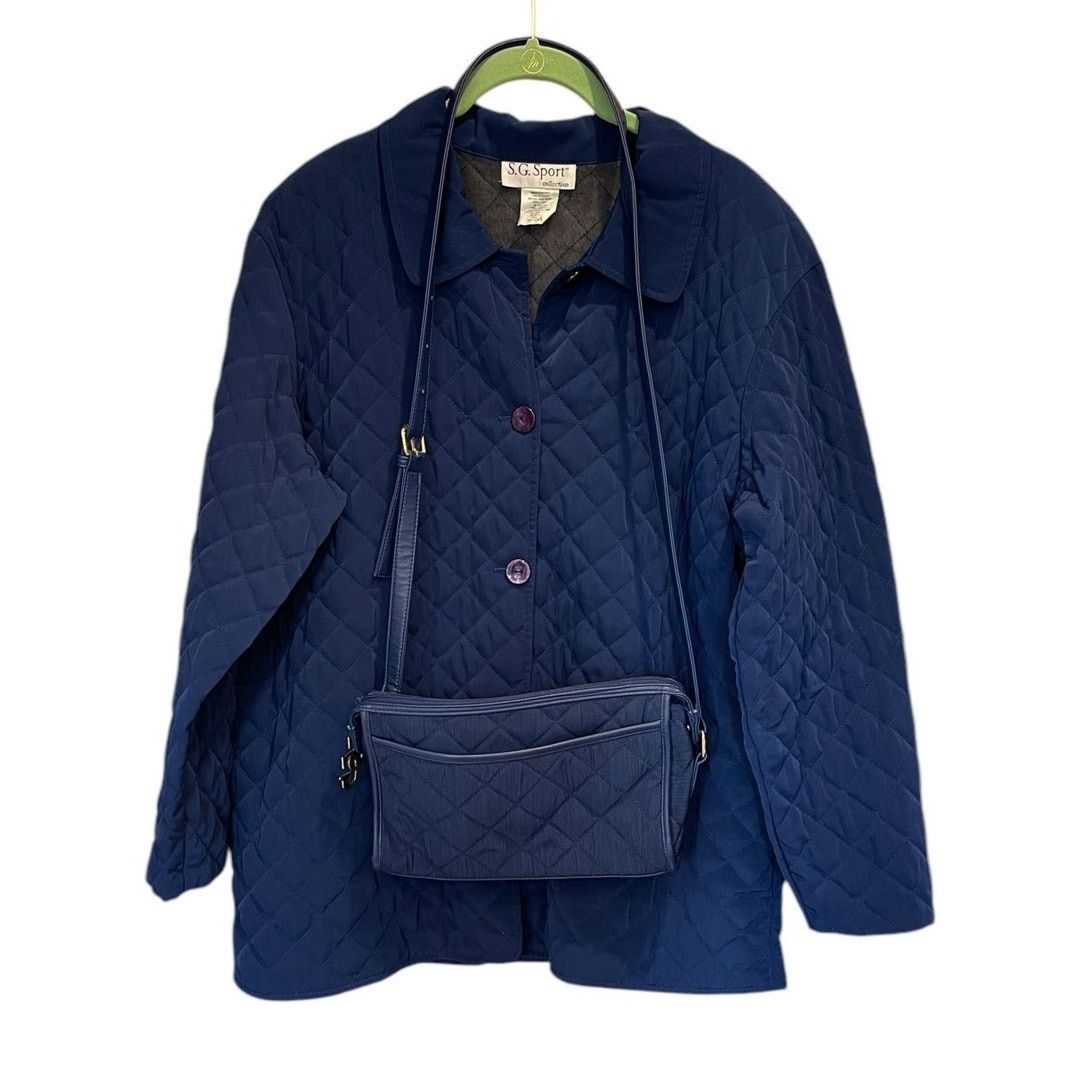 Susan Graver Quilted Button Jacket Handbag Purse Set Blue Lg, Women's (Size Large)