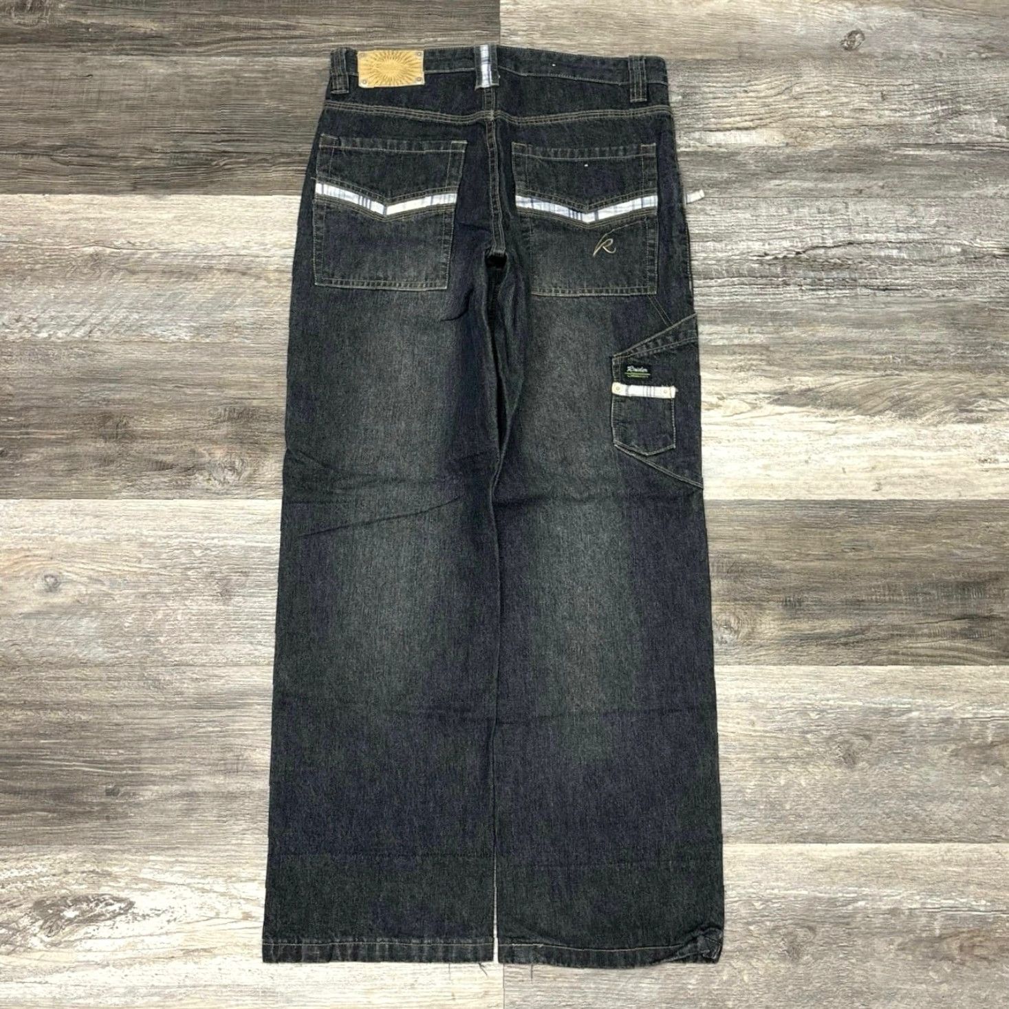 Vintage VINTAGE Raiders Infamous Blue Dark Wash Womens 16 Plaid Trim Straight Leg Jeans Size 38" / US 16 / IT 52 - 5 Thumbnail