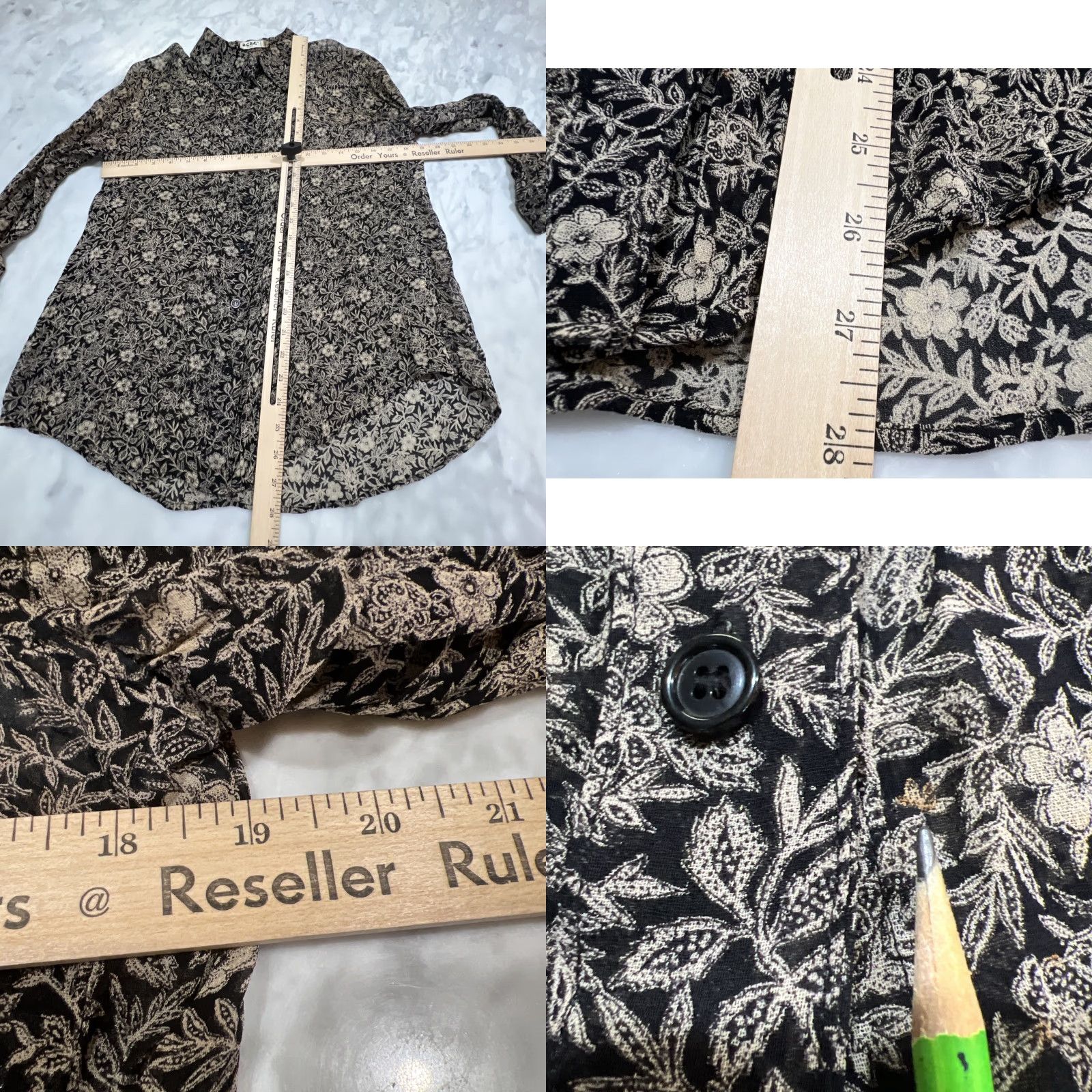 Bcbgmaxazria VINTAGE BCBGMAXAZRIA Blouse Floral Sheer Long Sleeve L Cuff Drape USA Women's L Black Pattern Floral Vintage Yes Size L / US 10 / IT 46 - 8 Thumbnail