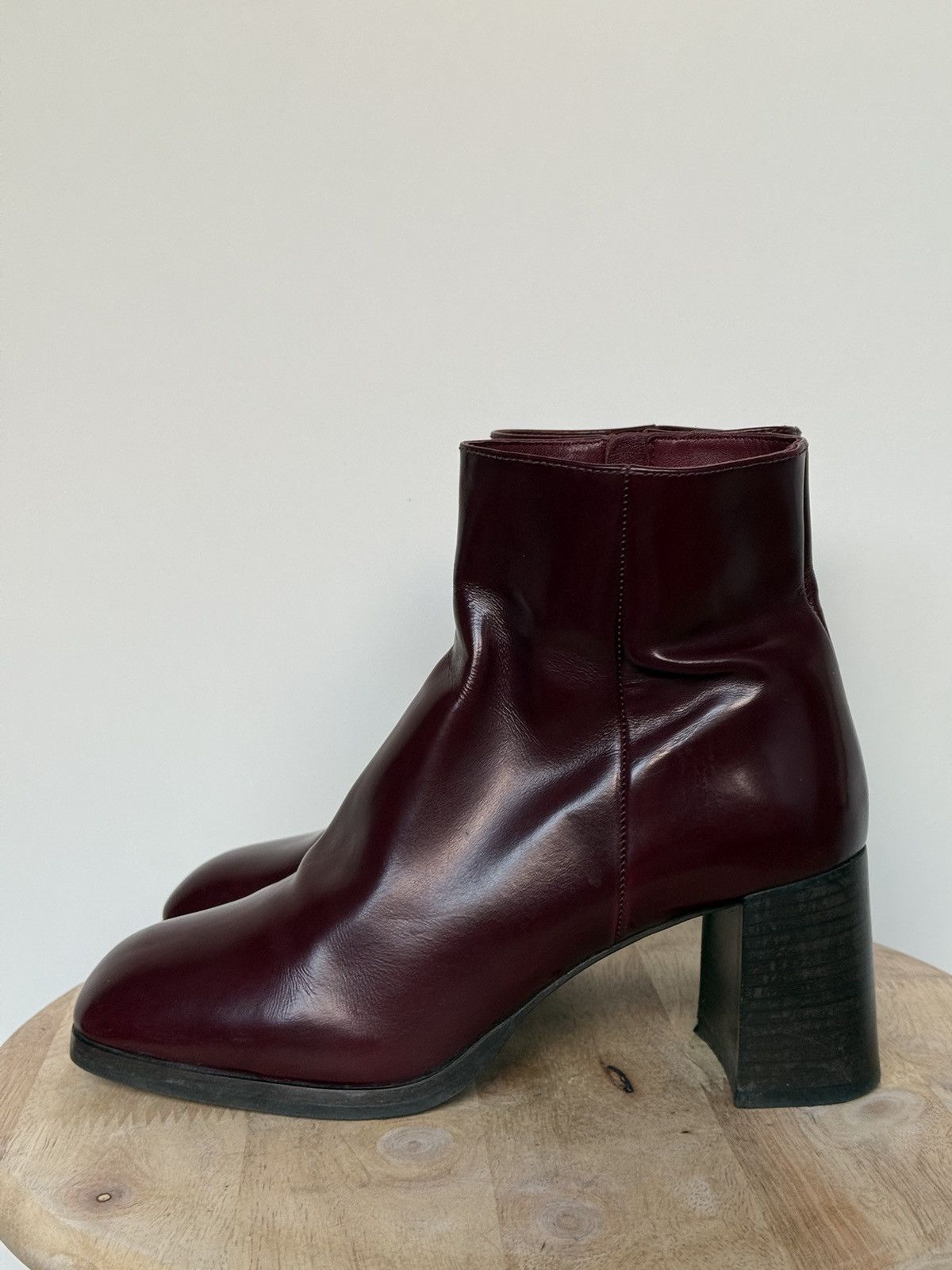 Prada × Vintage Prada Burgundy Leather Ankle Boots Squared Heels Size US 7 / IT 37 - 2 Thumbnail