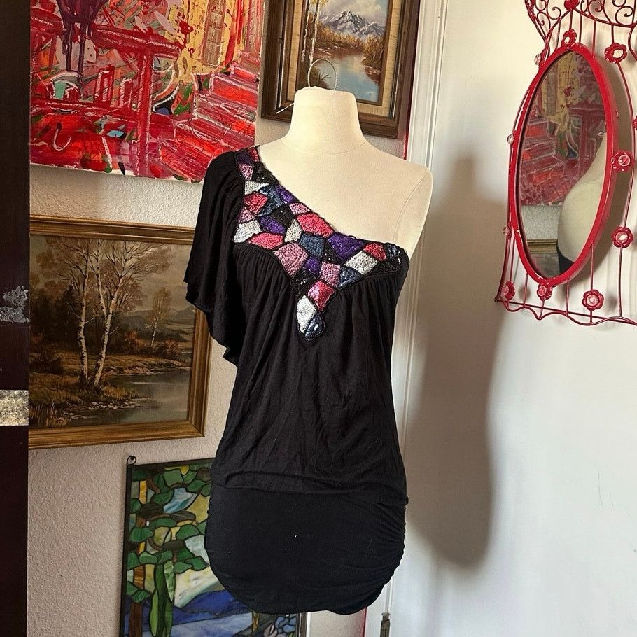 Other no brand cold shoulder black one sleeve dress sequin Size M / US 6-8 / IT 42-44 - 1 Thumbnail