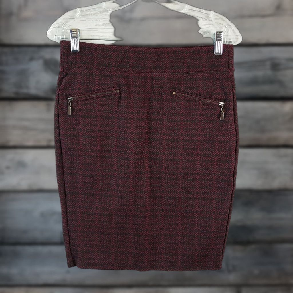Vintage Liverpool Womens Pencil Skirt Sz 2 Knit Ponte Pull On Black Wine Short Ray on Blend Straight & Pencil Size 26" / US 2 / IT 38 - 1 Thumbnail