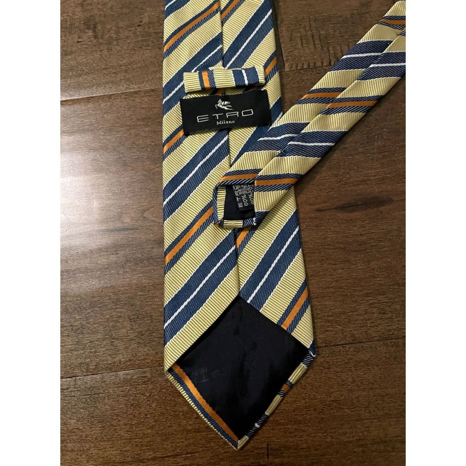 Etro ETRO Milano Men's Yellow Multicolor Striped Silk Cotton Neck Tie Made in Italy Size ONE SIZE - 2 Thumbnail