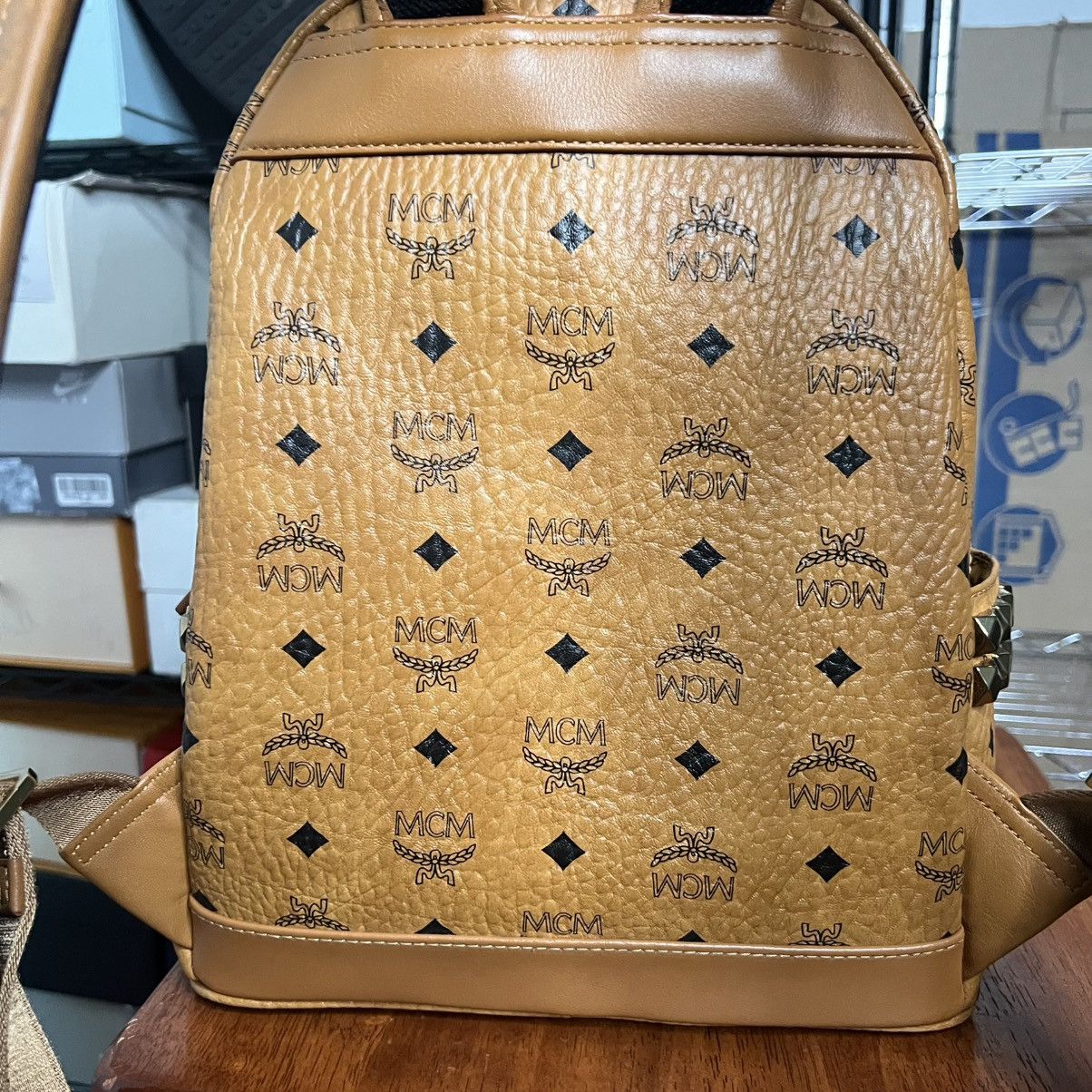 MCM MCM Stark Side Studs Backpack Cognac Visetos Size ONE SIZE - 4 Thumbnail