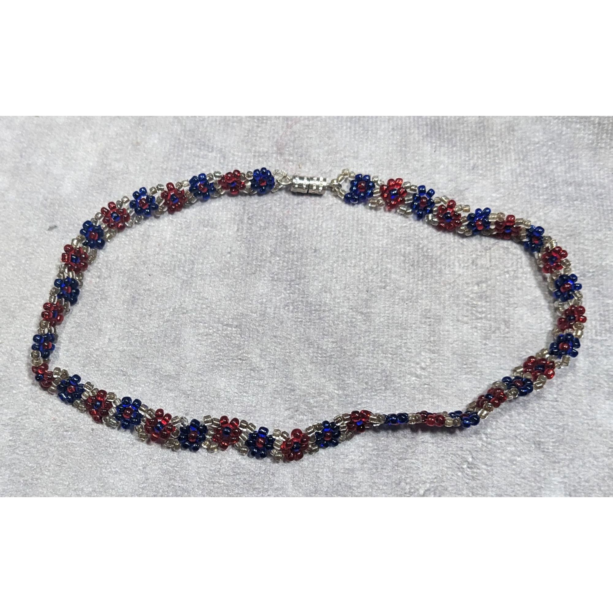 Other Handmade Floral Red And Blue Glass Beaded Choker Size ONE SIZE - 5 Thumbnail